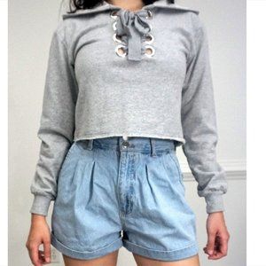Lace-Up Cropped French Terry Hoodie S